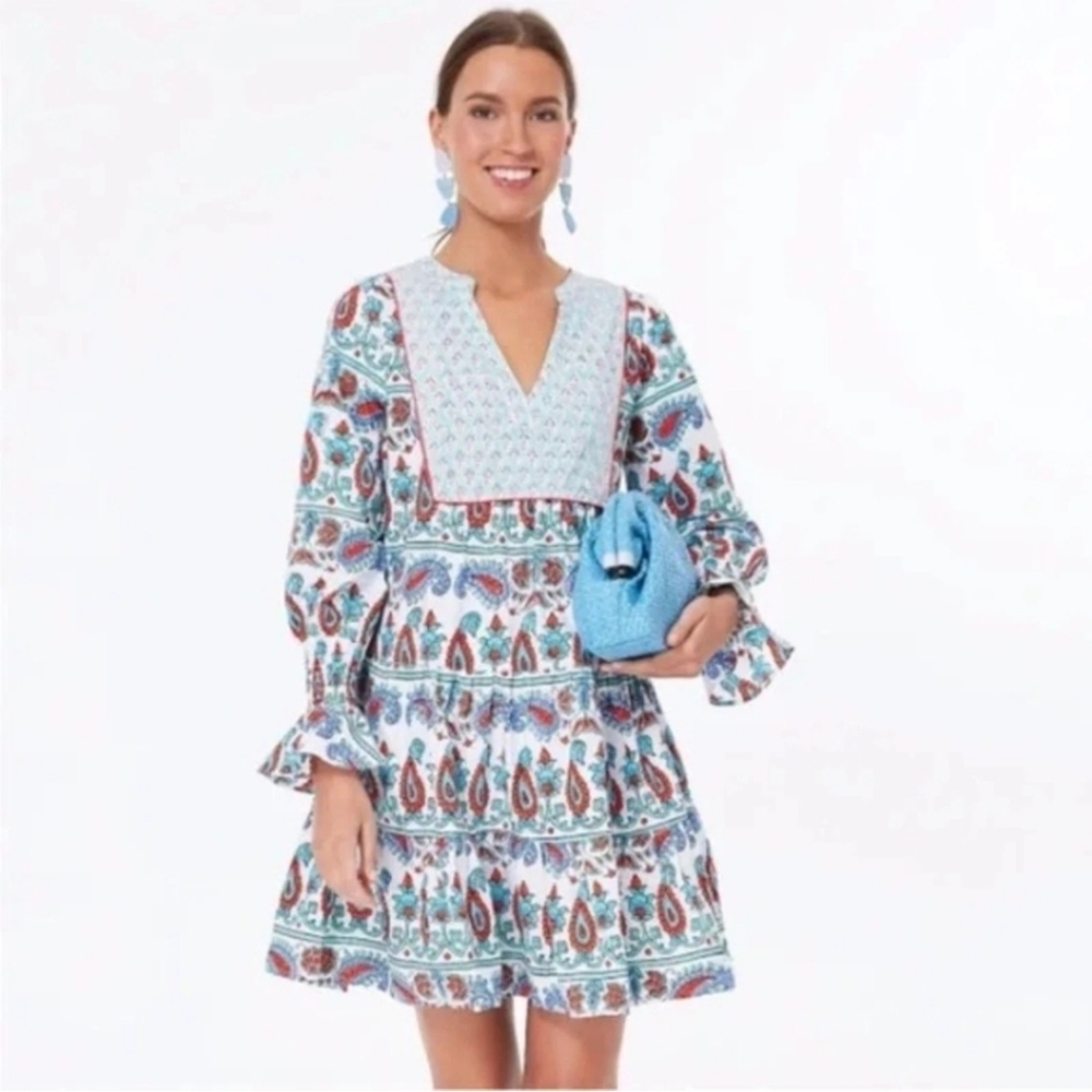 Tuckernuck Teal and Seagrass Block Print Kenzo Dress Size XS